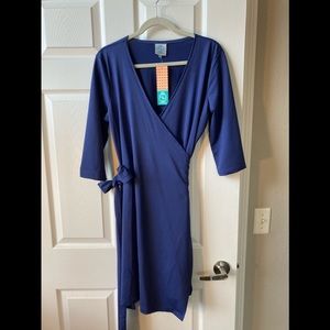 NWT Tracy Negoshian Navy wrap dress medium